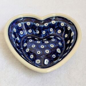 Polish Pottery Small Decorative Heart with a White Dot Design